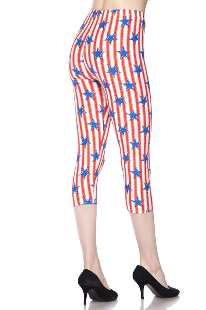 Wholesale Buttery Smooth Vertical Stars on Stripes Plus Size Capris