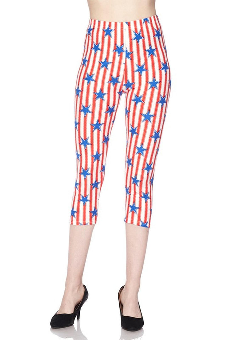 Wholesale Buttery Smooth Vertical Stars on Stripes Plus Size Capris