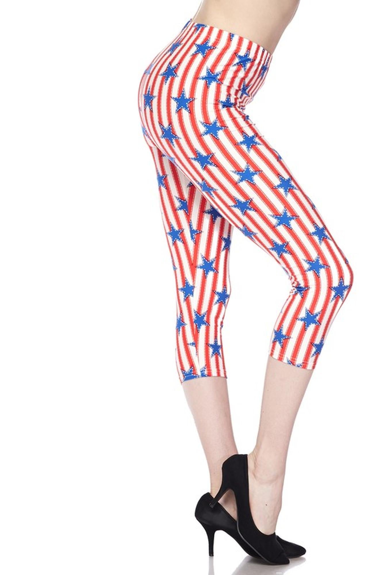 Wholesale Buttery Smooth Vertical Stars on Stripes Plus Size Capris