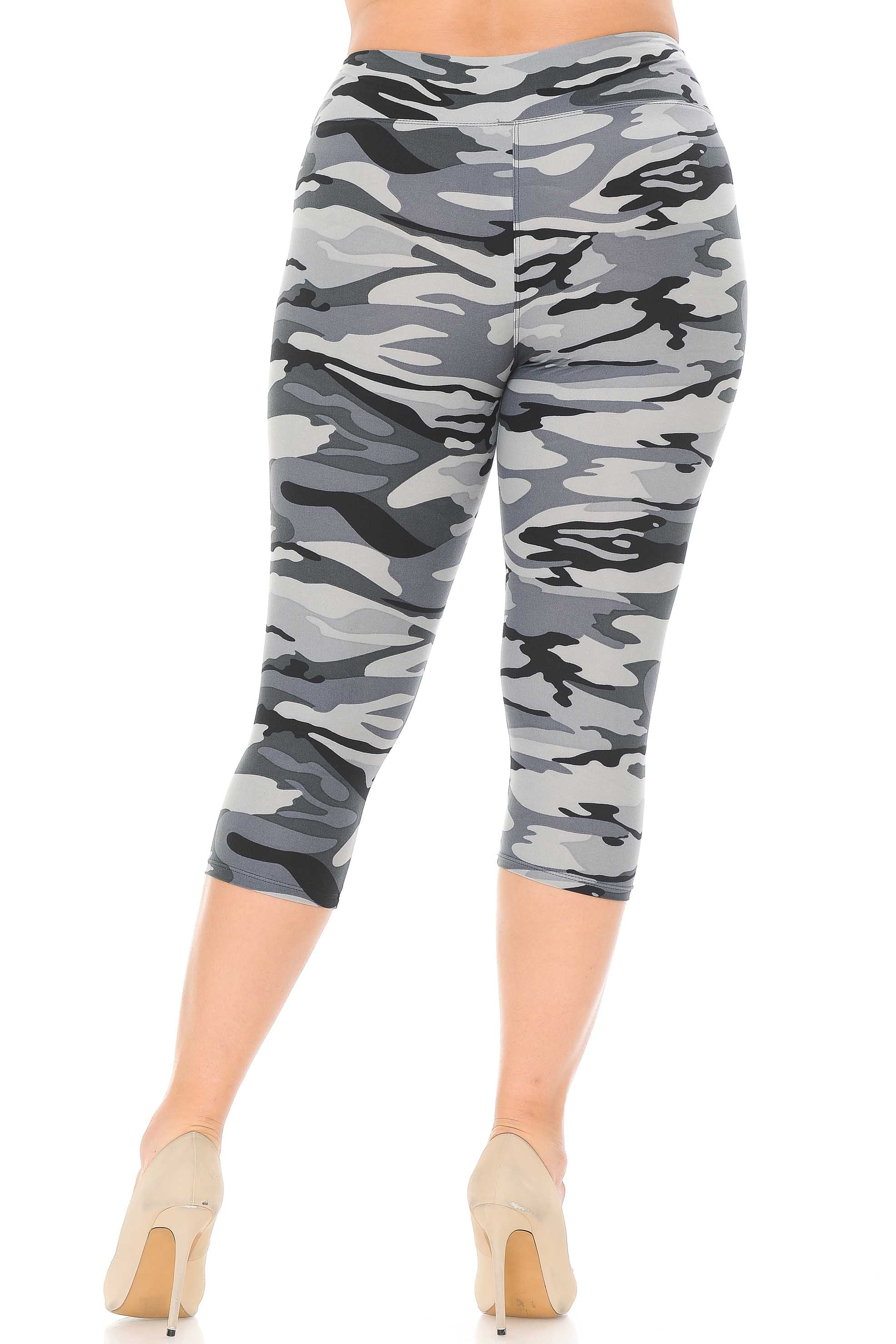 Wholesale Buttery Smooth Charcoal Camouflage High Waist Plus Size  Capris - 3 Inch