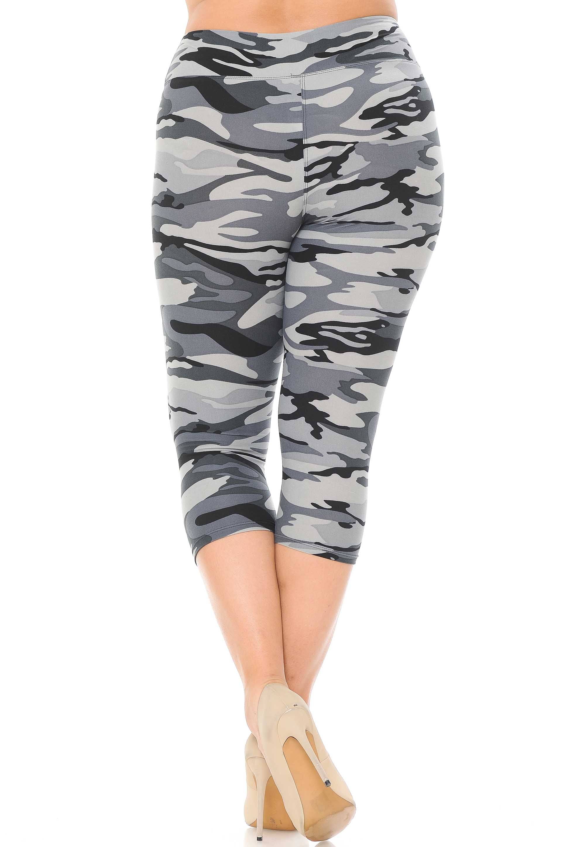 Wholesale Buttery Smooth Charcoal Camouflage High Waist Plus Size  Capris - 3 Inch