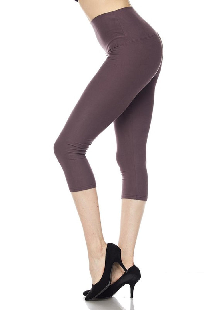 Wholesale Buttery Smooth Basic Solid High Waisted Plus Size Capris - 5 Inch - New Mix
