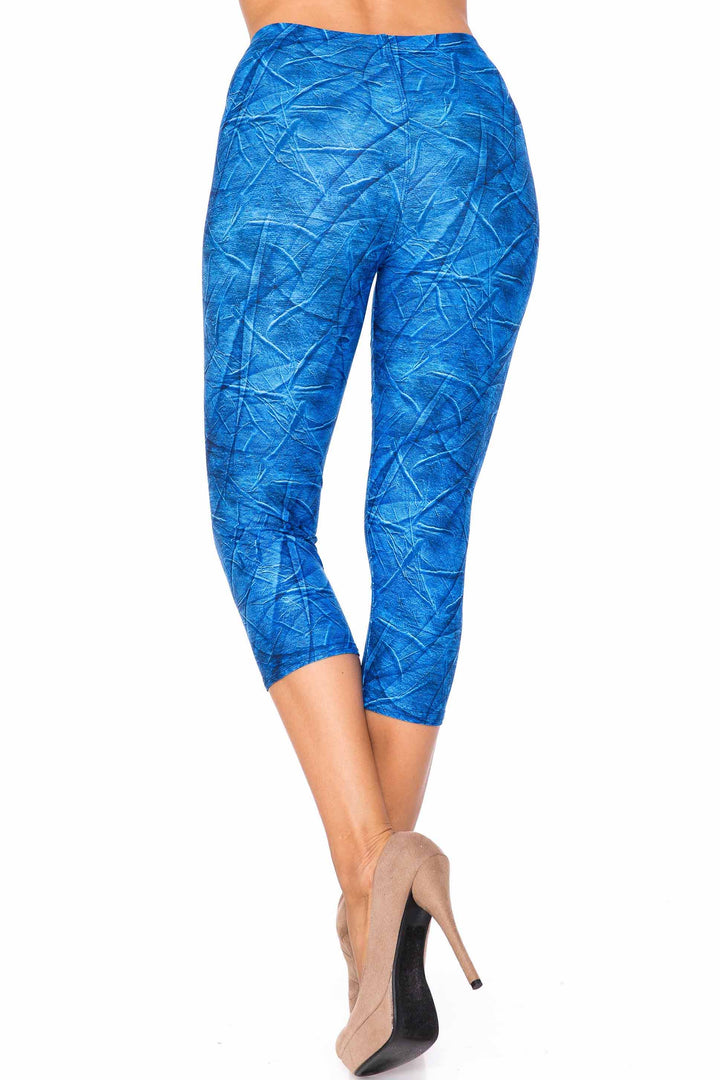 Wholesale Creamy Soft Blue Wrinkled Denim Plus Size Capris - USA Fashion