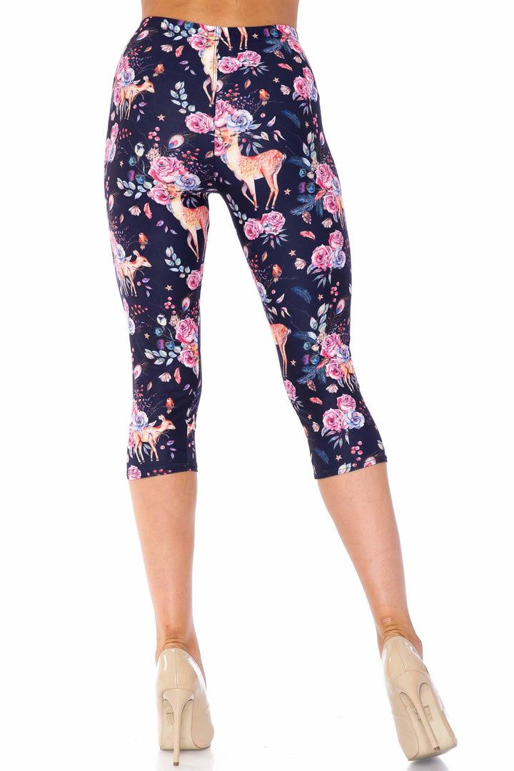 Wholesale Creamy Soft Woodland Floral Fawn Plus Size Capris - USA Fashion