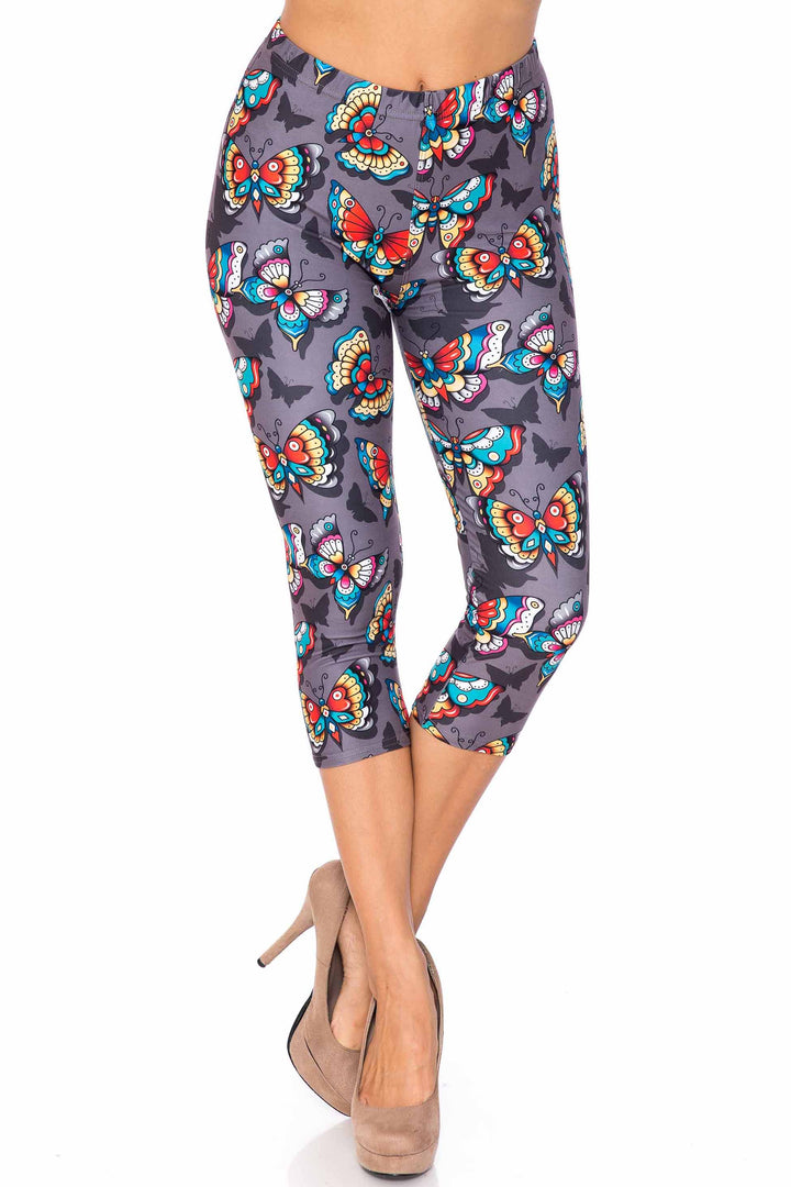 Wholesale Creamy Soft Jewel Tone Butterfly Plus Size Capris - USA Fashion