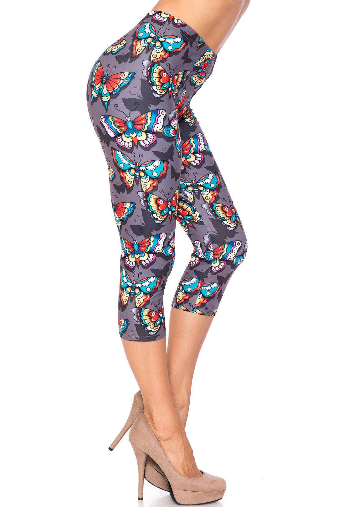 Wholesale Creamy Soft Jewel Tone Butterfly Plus Size Capris - USA Fashion