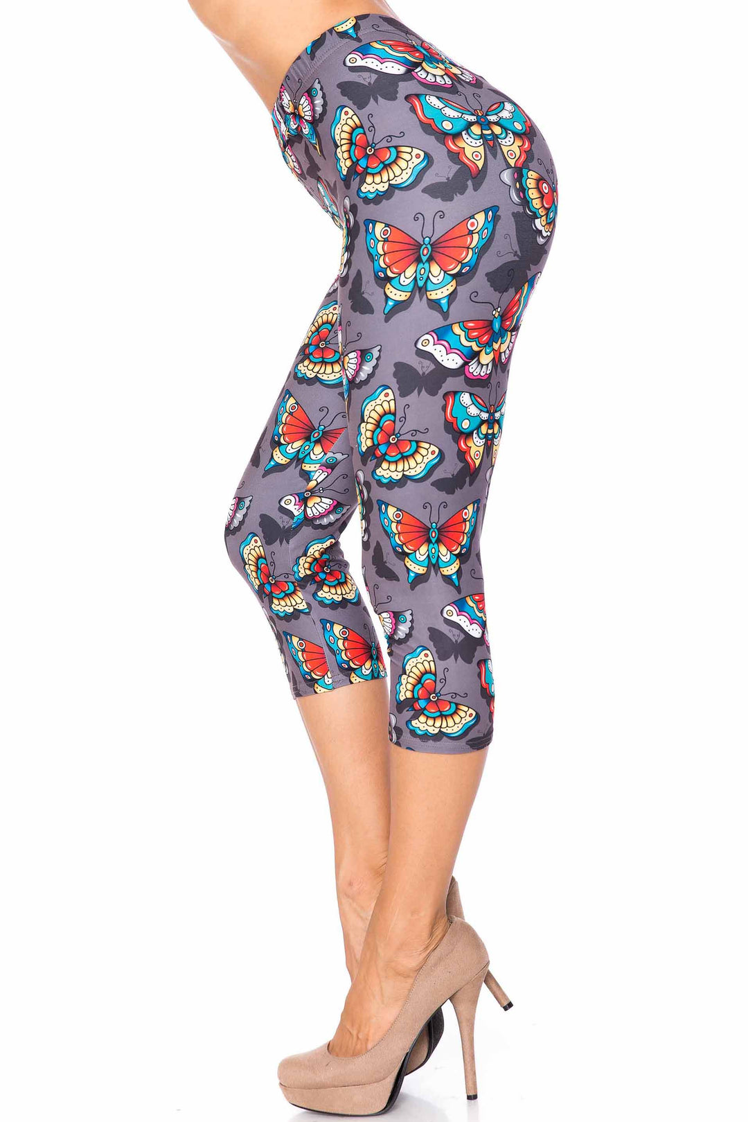 Wholesale Creamy Soft Jewel Tone Butterfly Plus Size Capris - USA Fashion