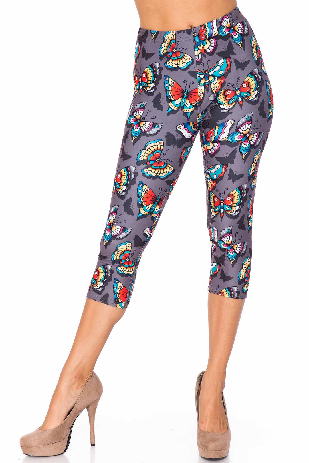 Wholesale Creamy Soft Jewel Tone Butterfly Plus Size Capris - USA Fashion