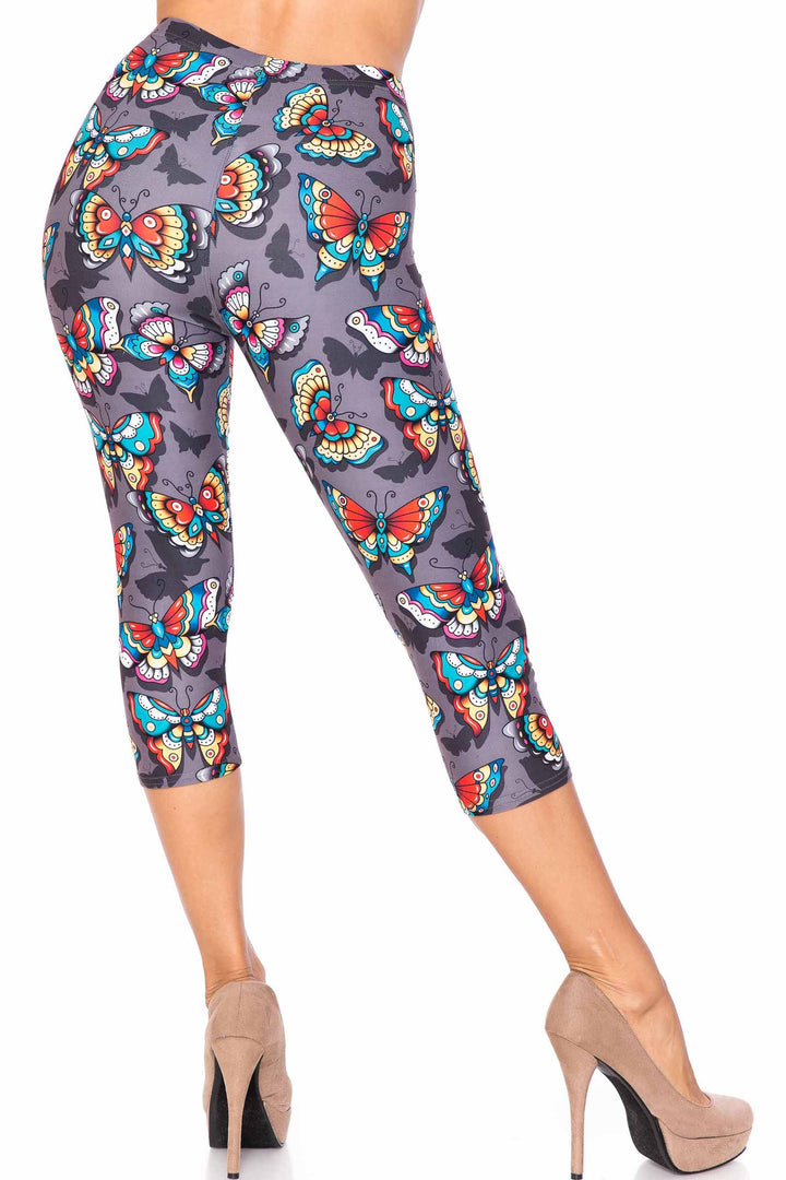 Wholesale Creamy Soft Jewel Tone Butterfly Plus Size Capris - USA Fashion