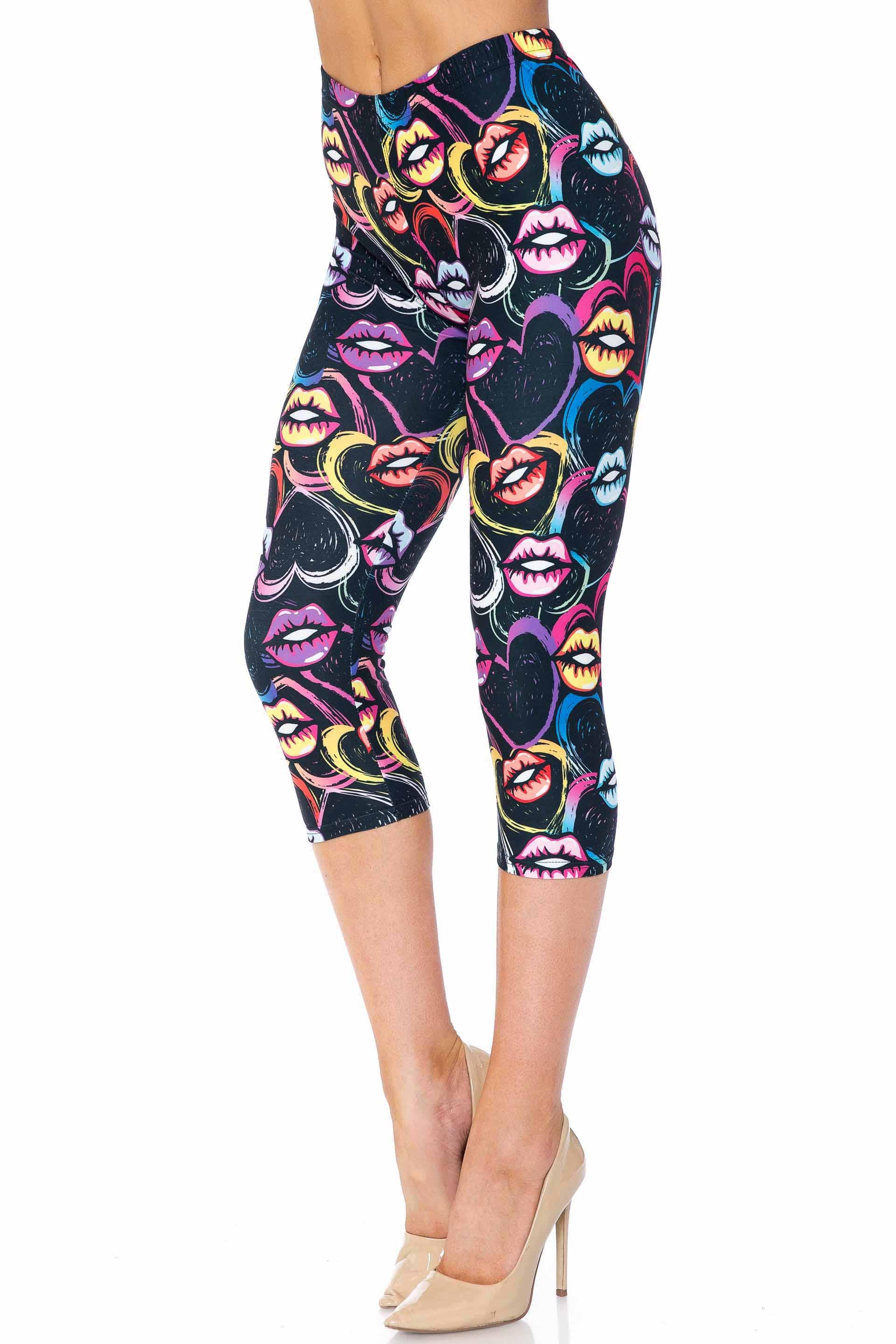 Wholesale Creamy Soft Colorful Lips and Hearts Plus Size Capris - USA Fashion