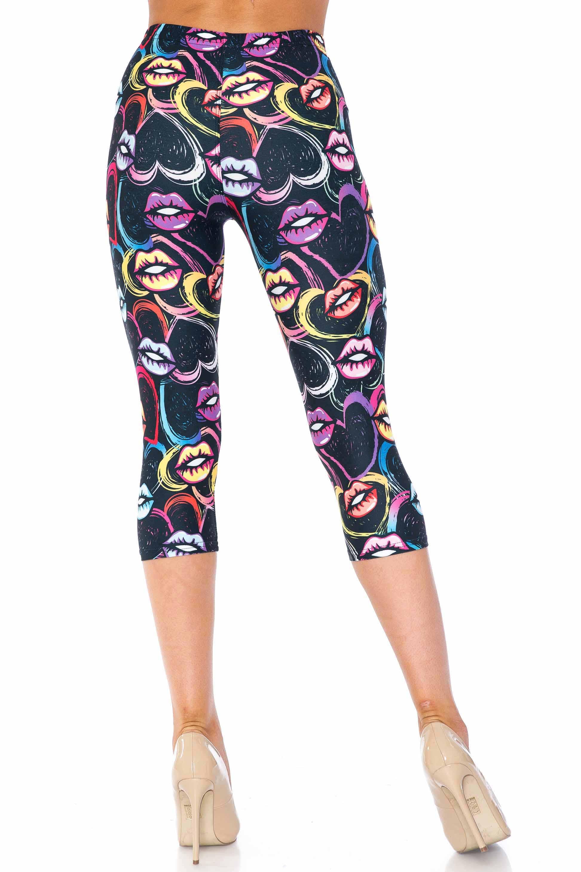 Wholesale Creamy Soft Colorful Lips and Hearts Plus Size Capris - USA Fashion