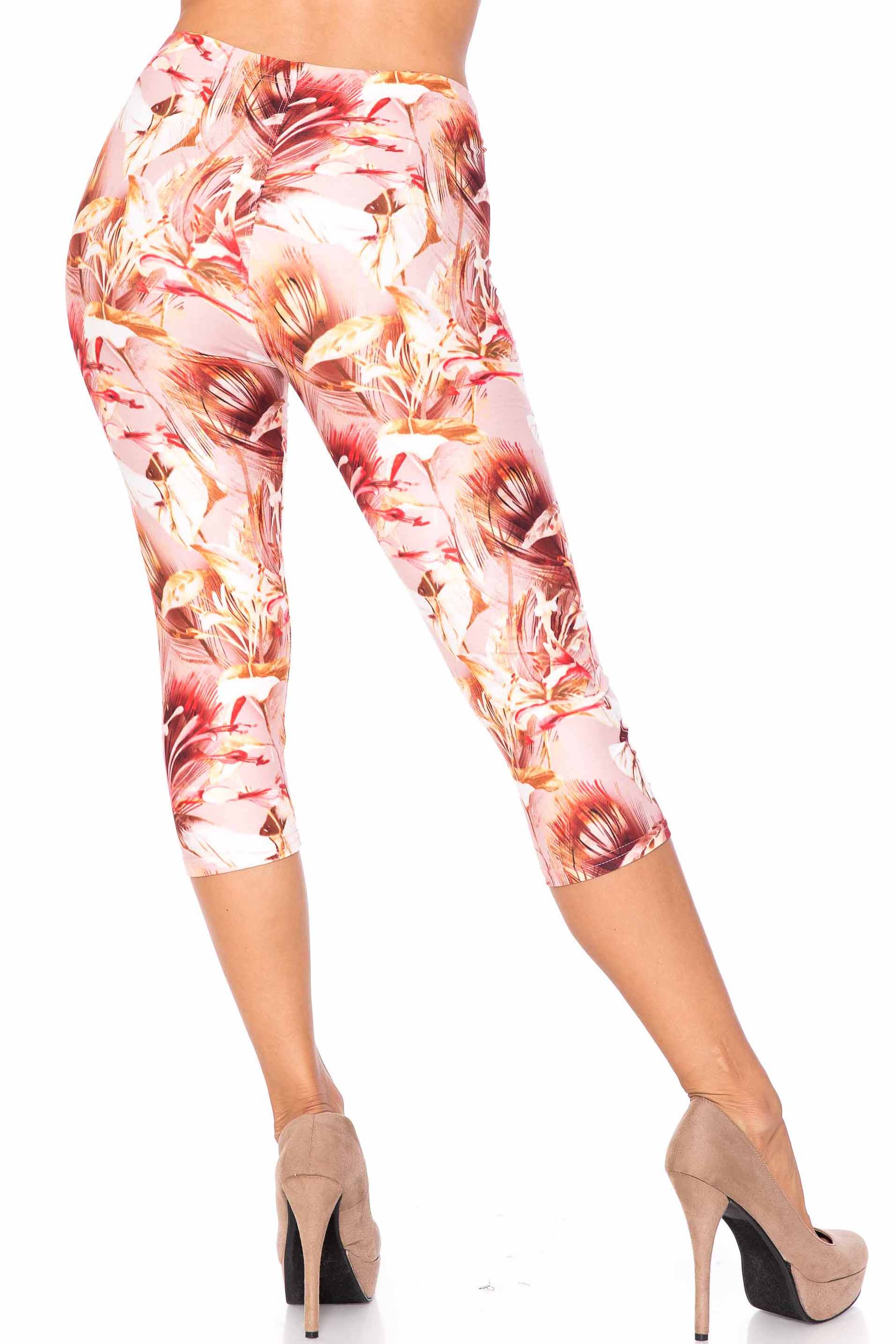 Wholesale Creamy Soft Mocha Floral Plus Size Capris - USA Fashion