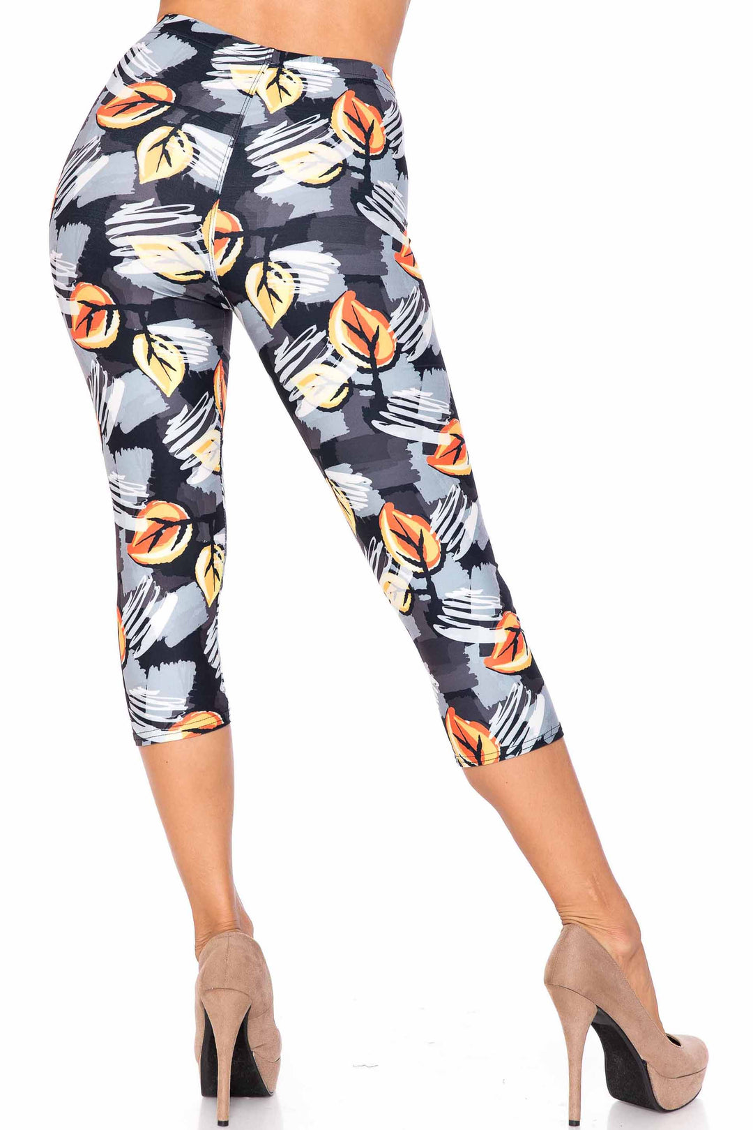 Wholesale Creamy Soft Orange Leaf Breeze Plus Size Capris - USA Fashion