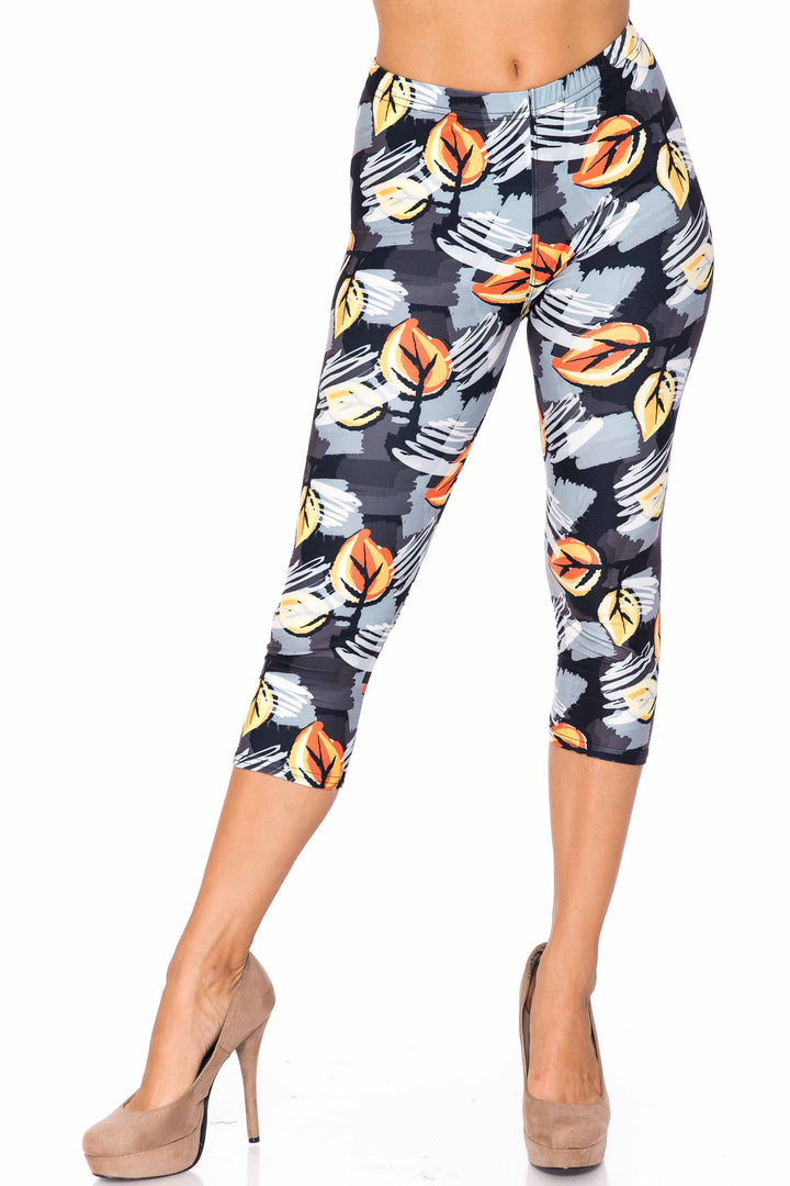 Wholesale Creamy Soft Orange Leaf Breeze Plus Size Capris - USA Fashion