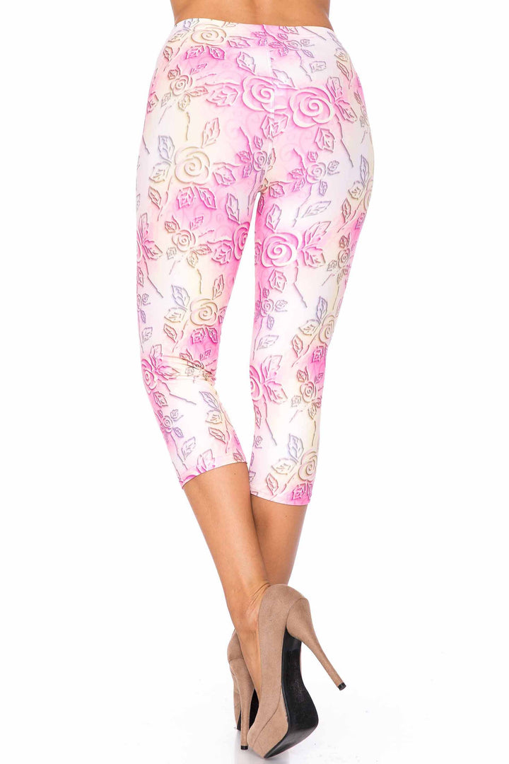 Wholesale Creamy Soft 3D Pastel Ombre Rose Plus Size Capris - USA Fashion