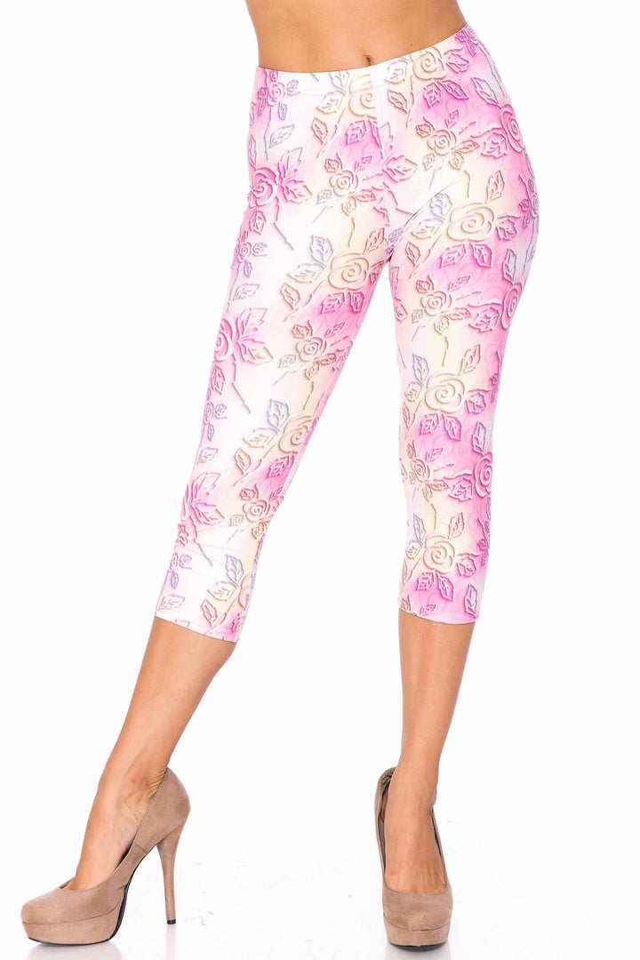 Wholesale Creamy Soft 3D Pastel Ombre Rose Plus Size Capris - USA Fashion