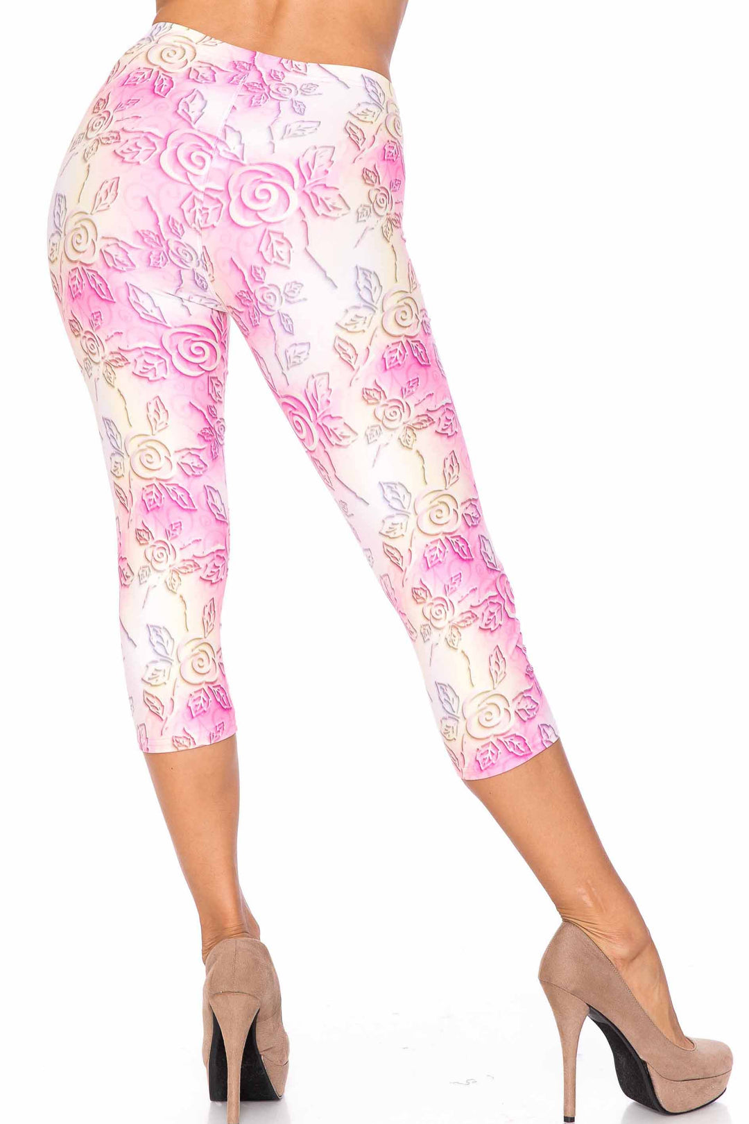 Wholesale Creamy Soft 3D Pastel Ombre Rose Plus Size Capris - USA Fashion