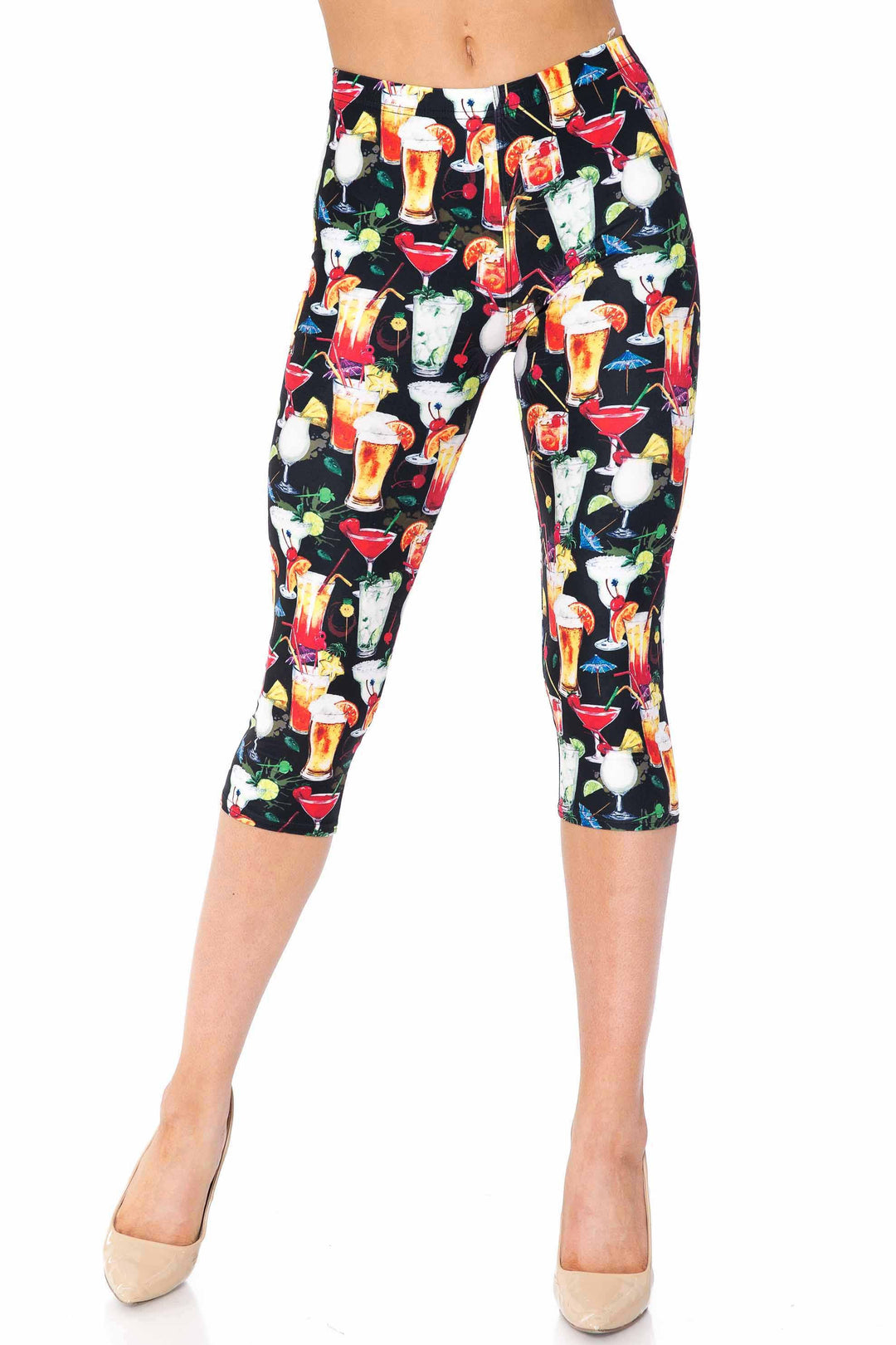 Wholesale Creamy Soft Tropical Cocktails Plus Size Capris - USA Fashion