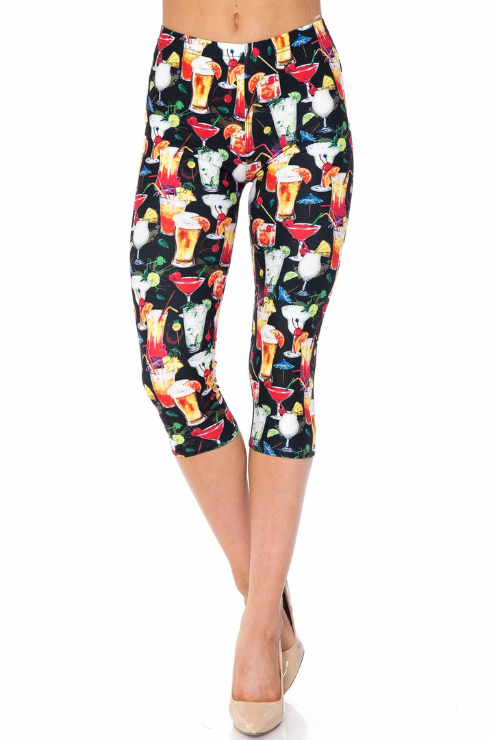 Wholesale Creamy Soft Tropical Cocktails Plus Size Capris - USA Fashion