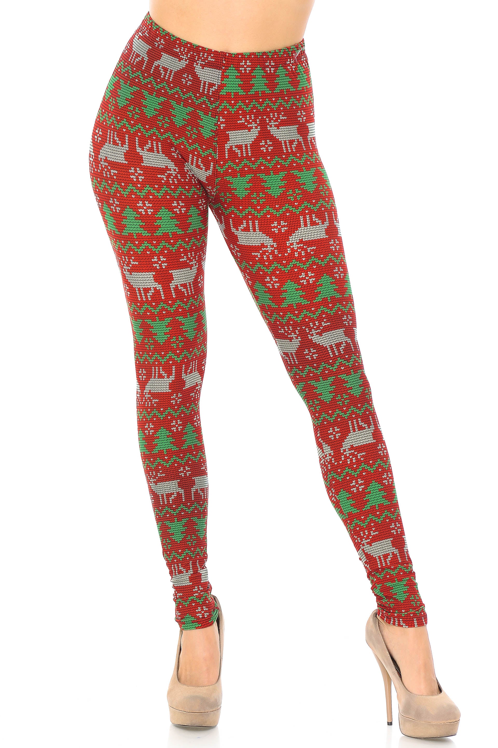 Wholesale Buttery Smooth Faux Knit Reindeer and Holiday Tree Plus Size Leggings