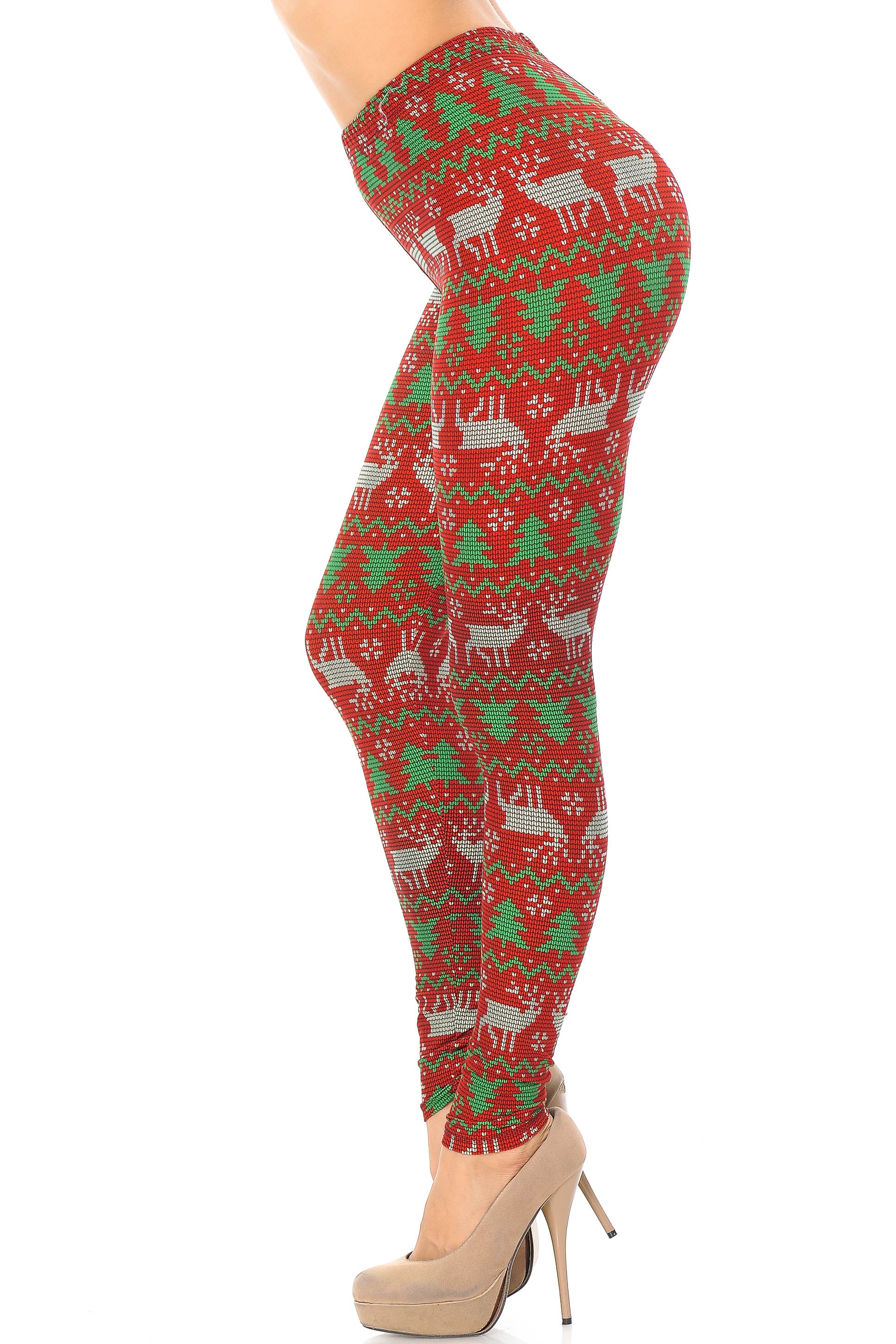 Wholesale Buttery Smooth Faux Knit Reindeer and Holiday Tree Plus Size Leggings
