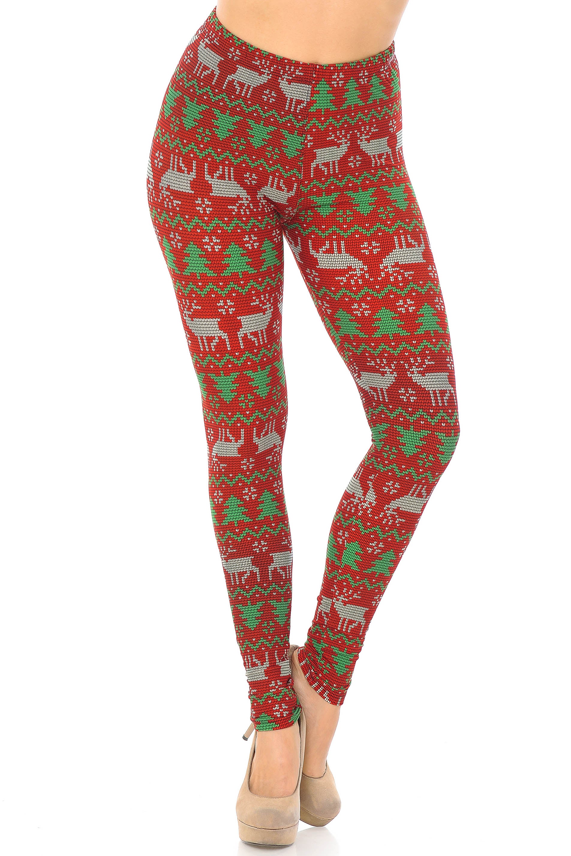 Wholesale Buttery Smooth Faux Knit Reindeer and Holiday Tree Plus Size Leggings