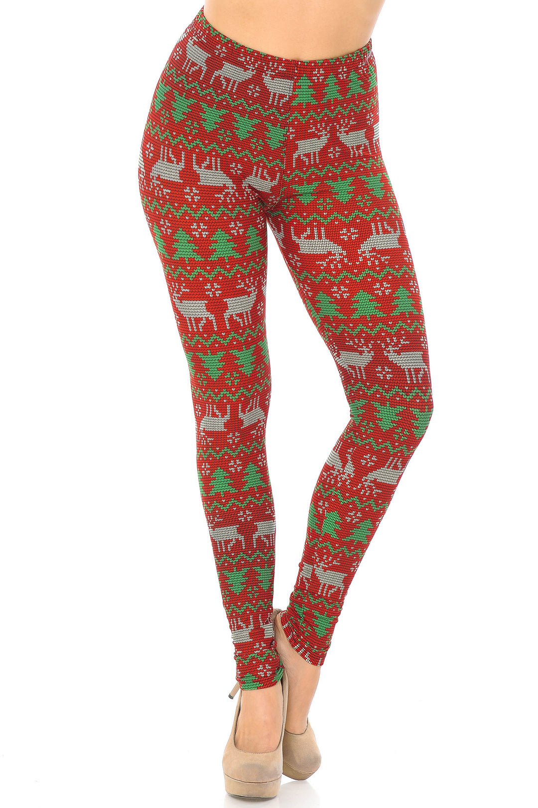 Wholesale Buttery Smooth Faux Knit Reindeer and Holiday Tree Plus Size Leggings