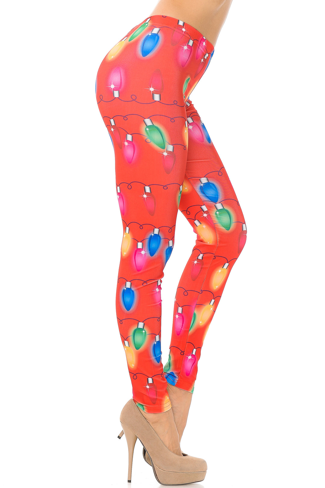 Wholesale Ruby Red Colorful Christmas Lights Plus Size Leggings