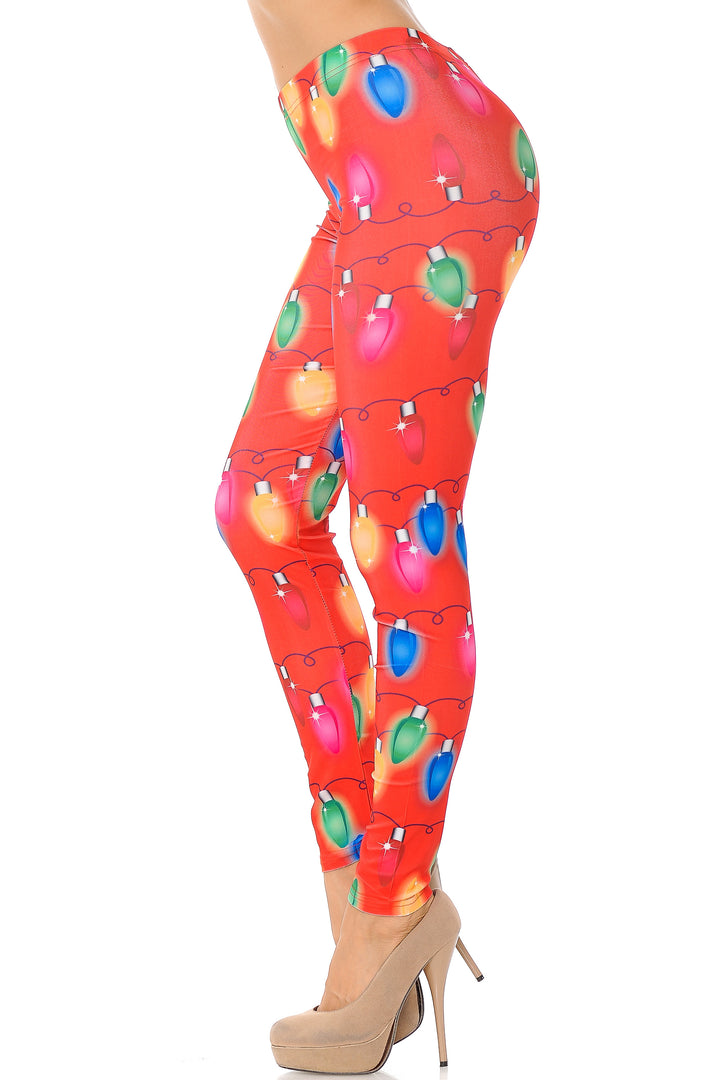 Wholesale Ruby Red Colorful Christmas Lights Plus Size Leggings