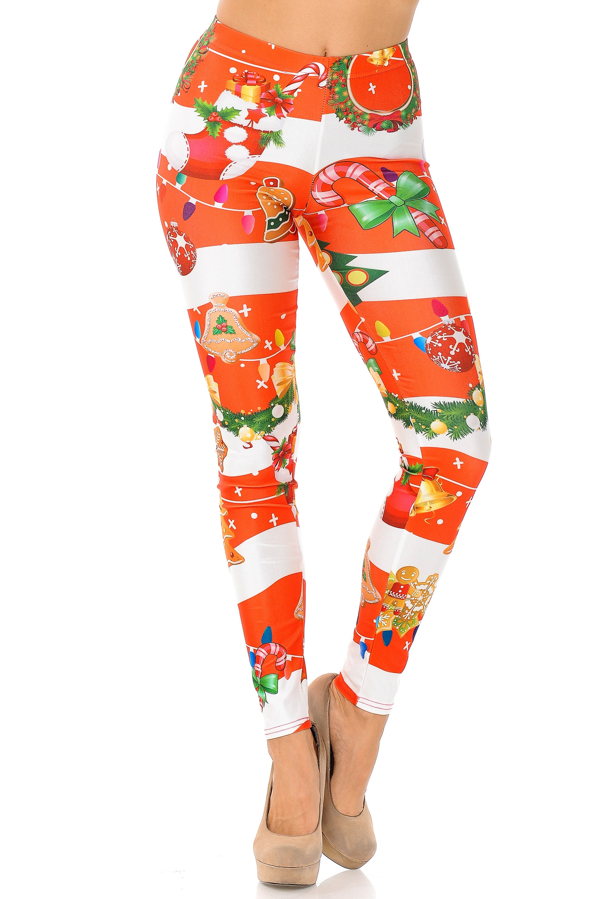 Wholesale Holiday Festive Red Christmas Garland Wrap Plus Size Leggings