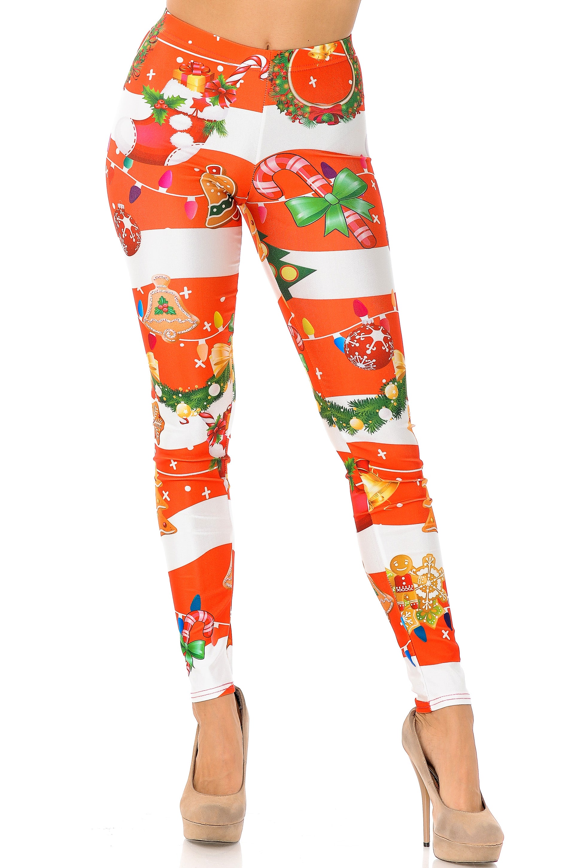 Wholesale Holiday Festive Red Christmas Garland Wrap Plus Size Leggings