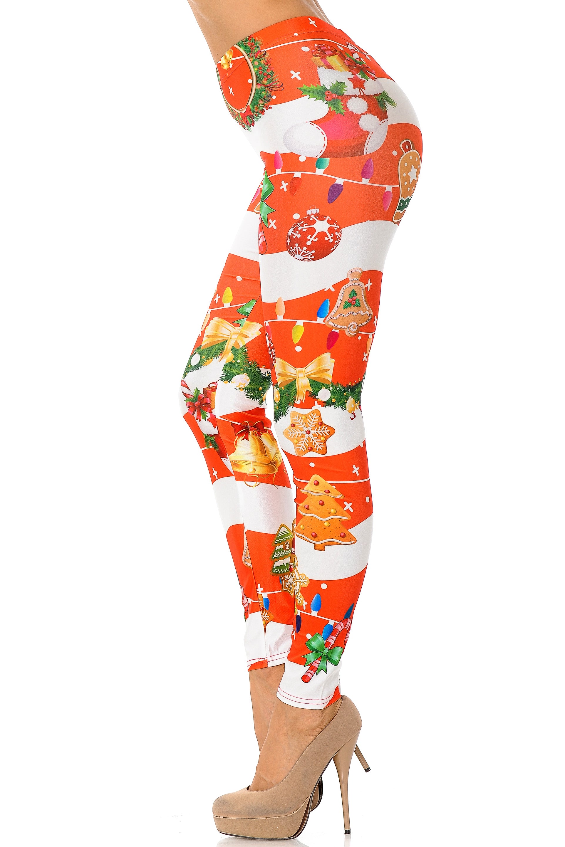 Wholesale Holiday Festive Red Christmas Garland Wrap Plus Size Leggings