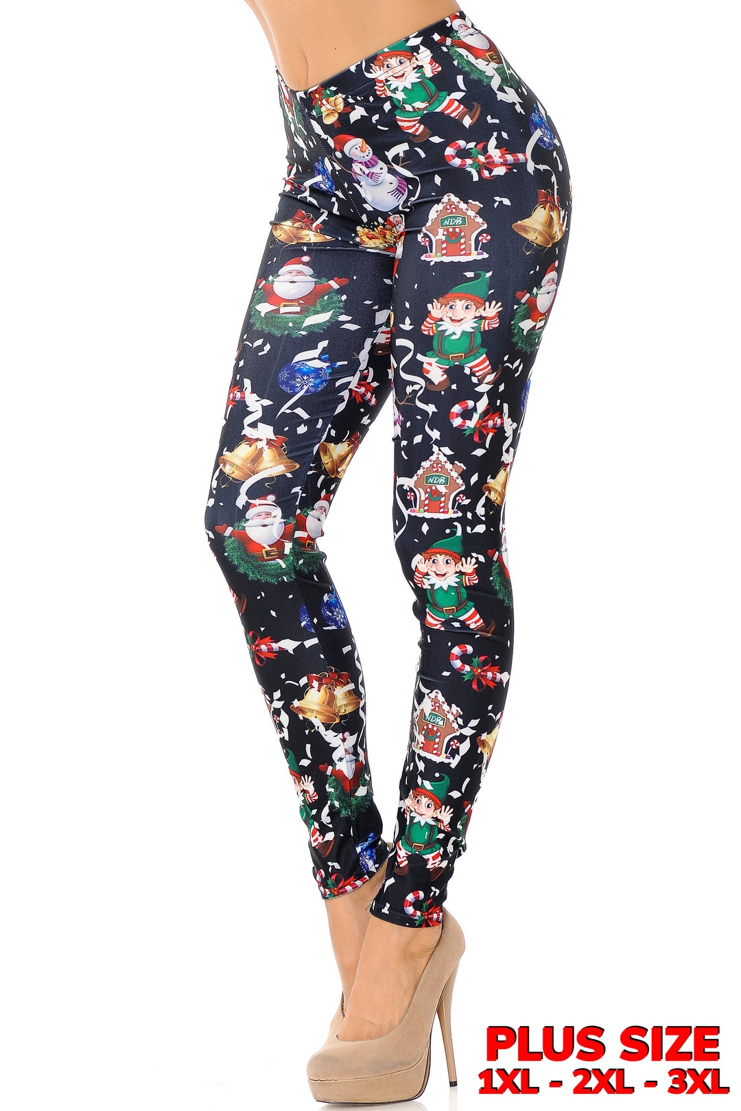 Wholesale Black Wonderful Festive Christmas Plus Size Leggings