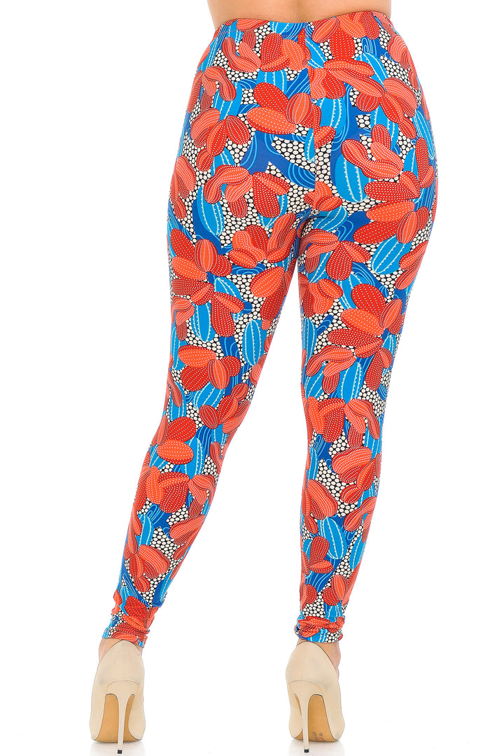 Wholesale Buttery Soft Red and Blue Cactus Plus Size Leggings