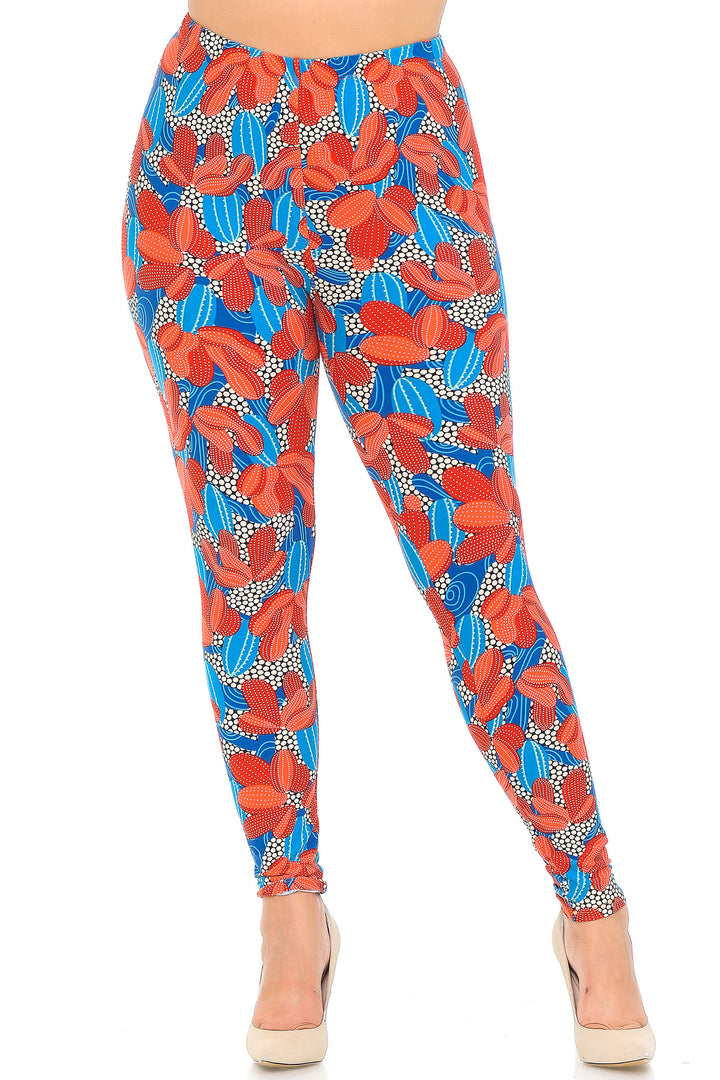 Wholesale Buttery Soft Red and Blue Cactus Plus Size Leggings