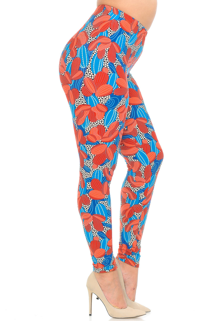 Wholesale Buttery Soft Red and Blue Cactus Plus Size Leggings