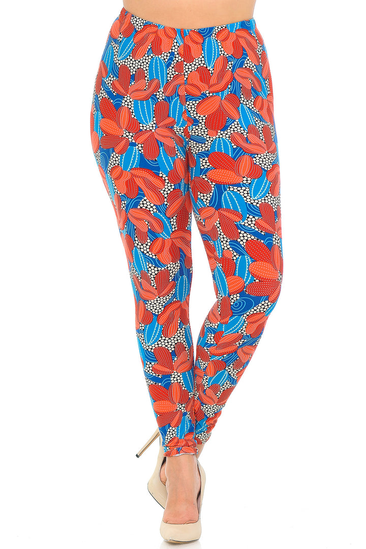 Wholesale Buttery Soft Red and Blue Cactus Plus Size Leggings