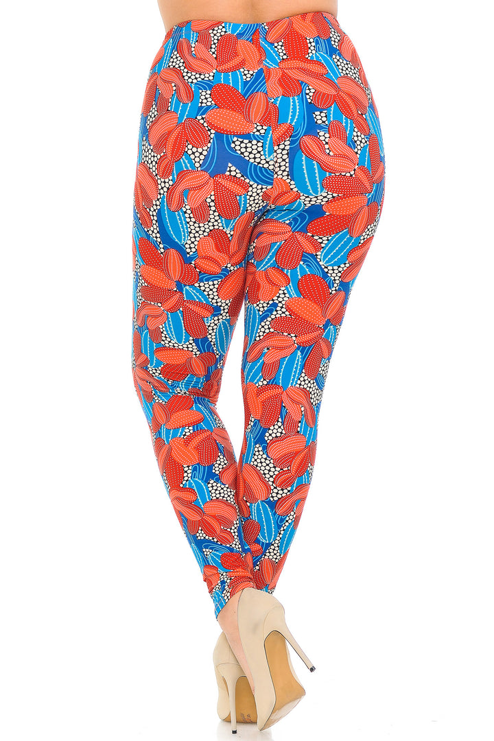 Wholesale Buttery Soft Red and Blue Cactus Plus Size Leggings