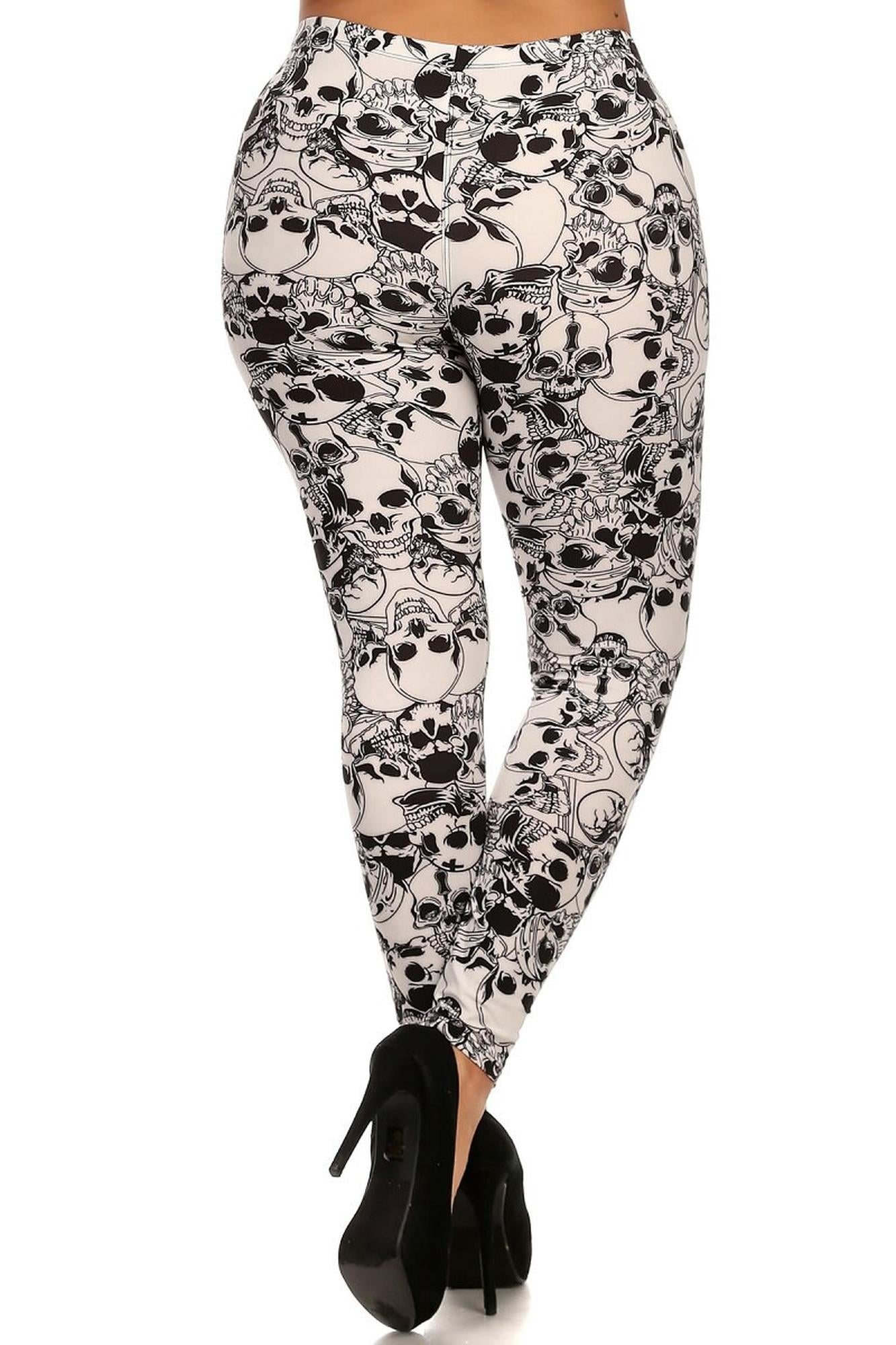 Wholesale Buttery Smooth White Layers of Skulls Plus Size Leggings