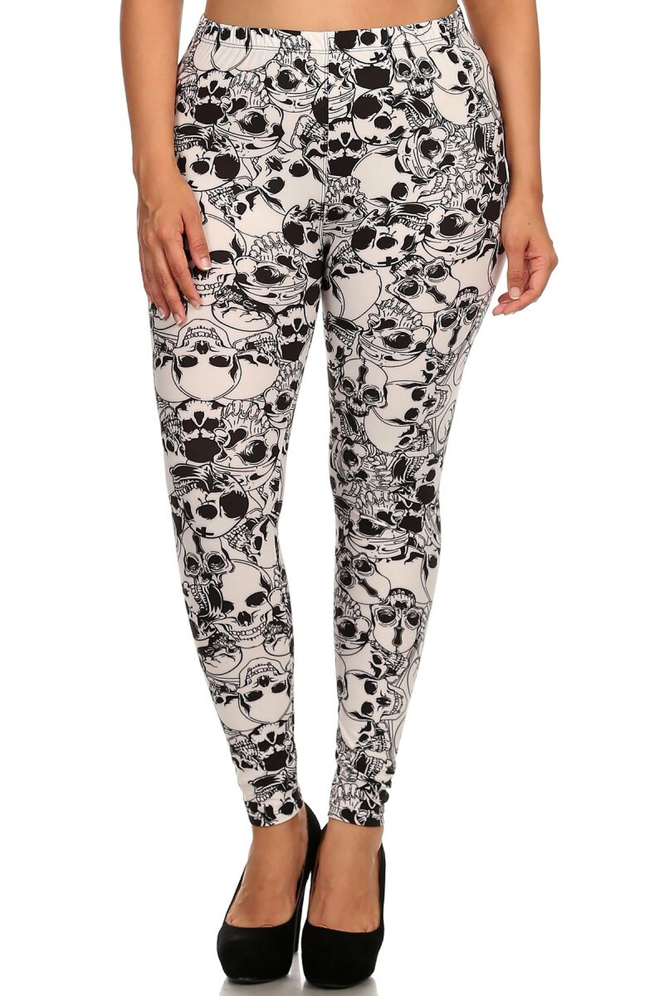 Wholesale Buttery Smooth White Layers of Skulls Plus Size Leggings