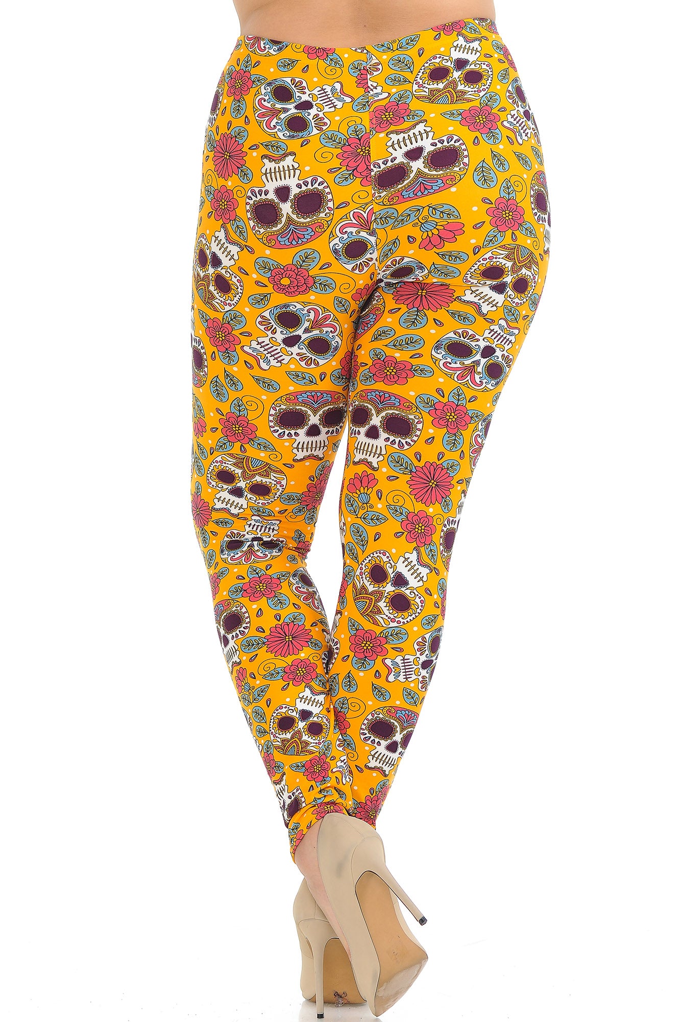 Wholesale Buttery Smooth Mustard Summer Sugar Skull Plus Size Leggings