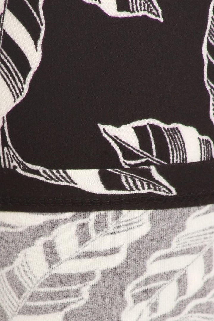 Wholesale Buttery Smooth Black and White Leaves Plus Size Leggings