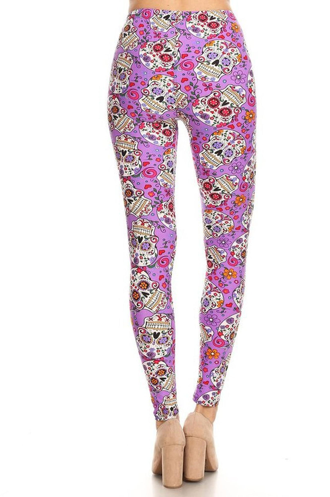 Wholesale Buttery Smooth Purple Sugar Skull Plus Size Leggings