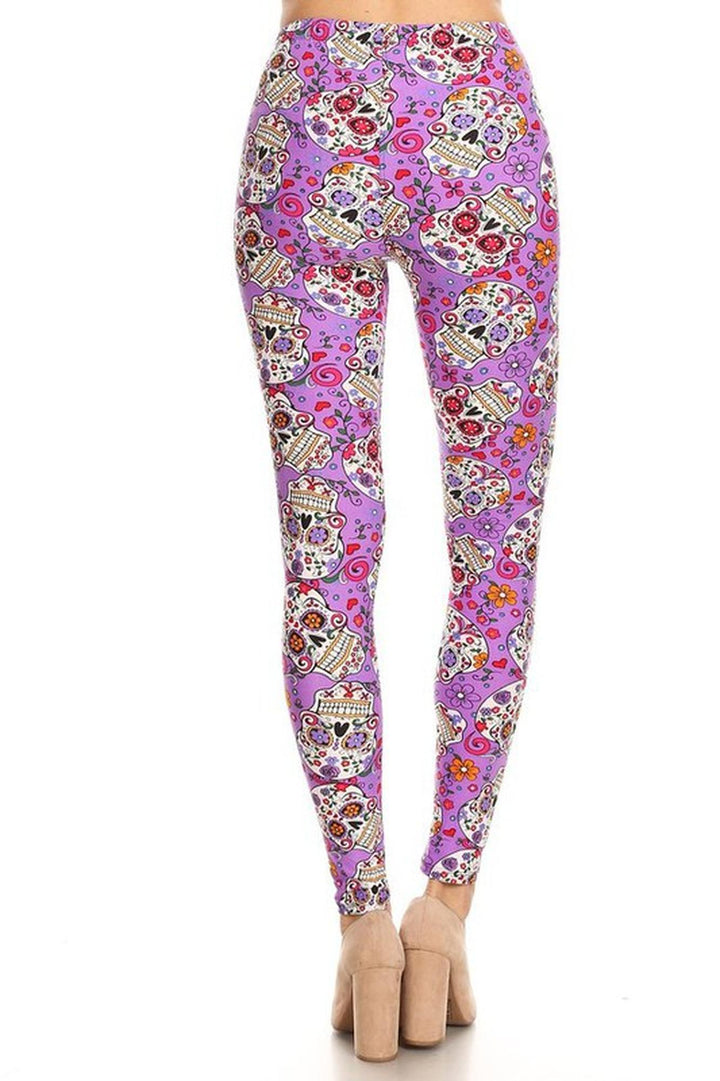Wholesale Buttery Smooth Purple Sugar Skull Plus Size Leggings