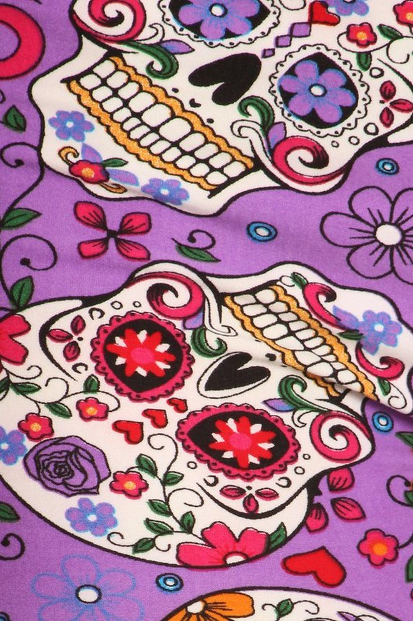 Wholesale Buttery Smooth Purple Sugar Skull Plus Size Leggings