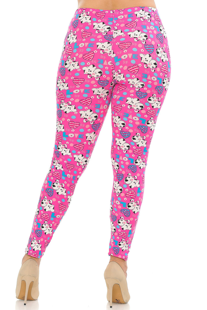 Wholesale Buttery Smooth Pink Hearts & Puppy Dogs Plus Size Leggings