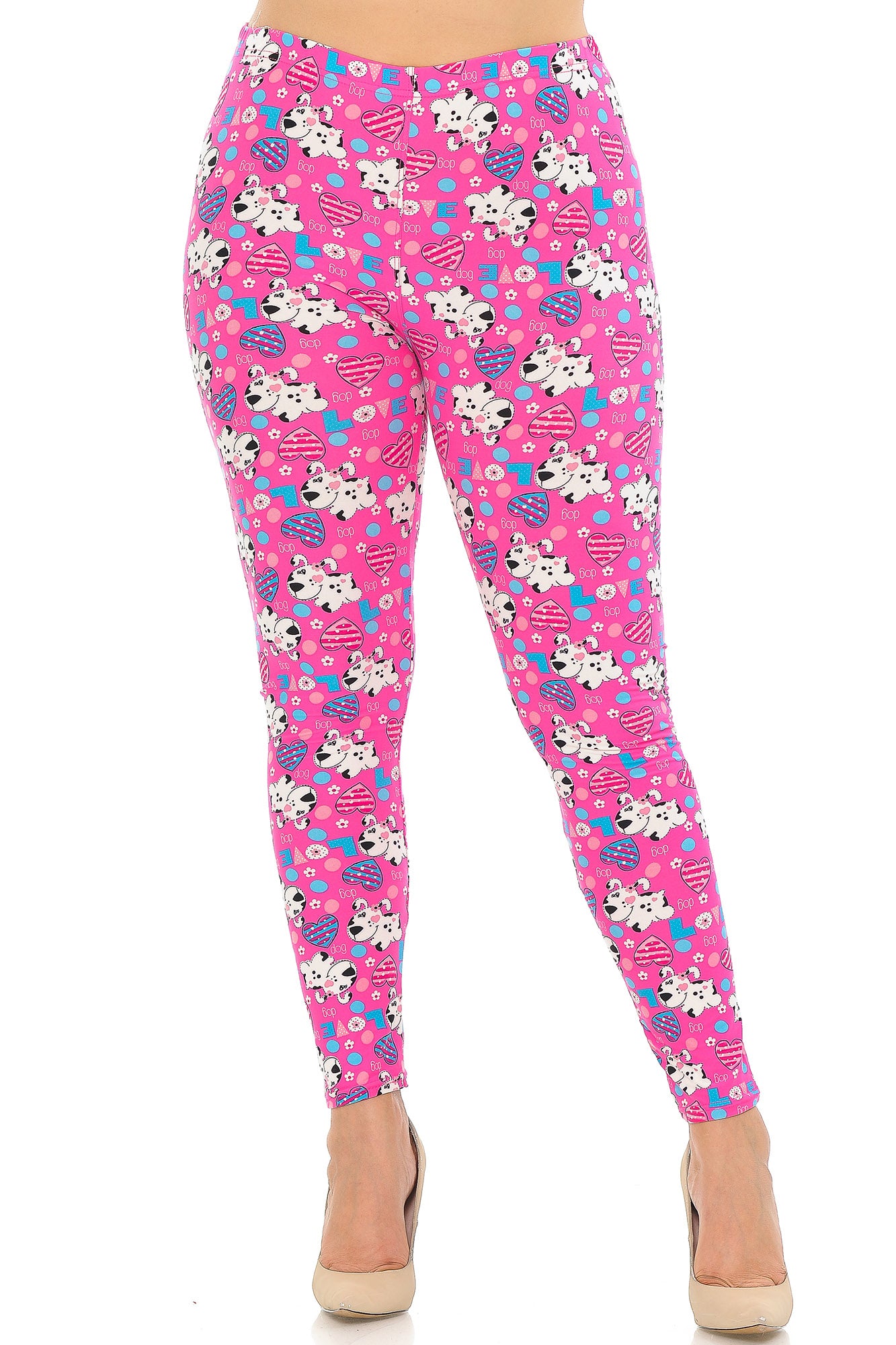 Wholesale Buttery Smooth Pink Hearts & Puppy Dogs Plus Size Leggings