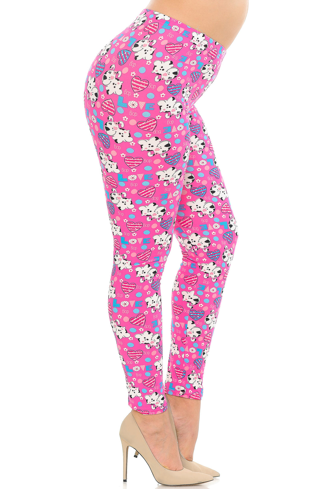 Wholesale Buttery Smooth Pink Hearts & Puppy Dogs Plus Size Leggings