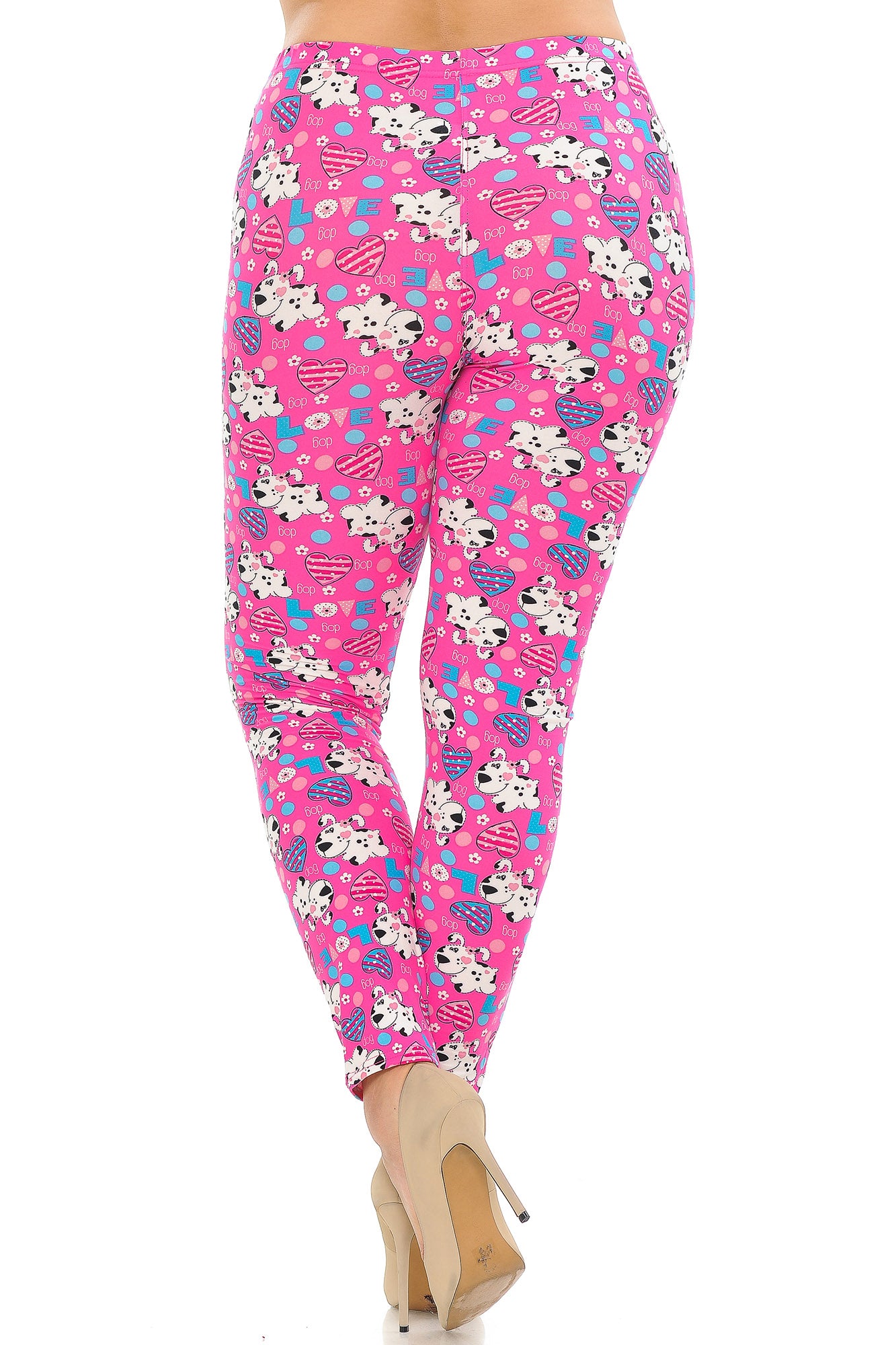 Wholesale Buttery Smooth Pink Hearts & Puppy Dogs Plus Size Leggings
