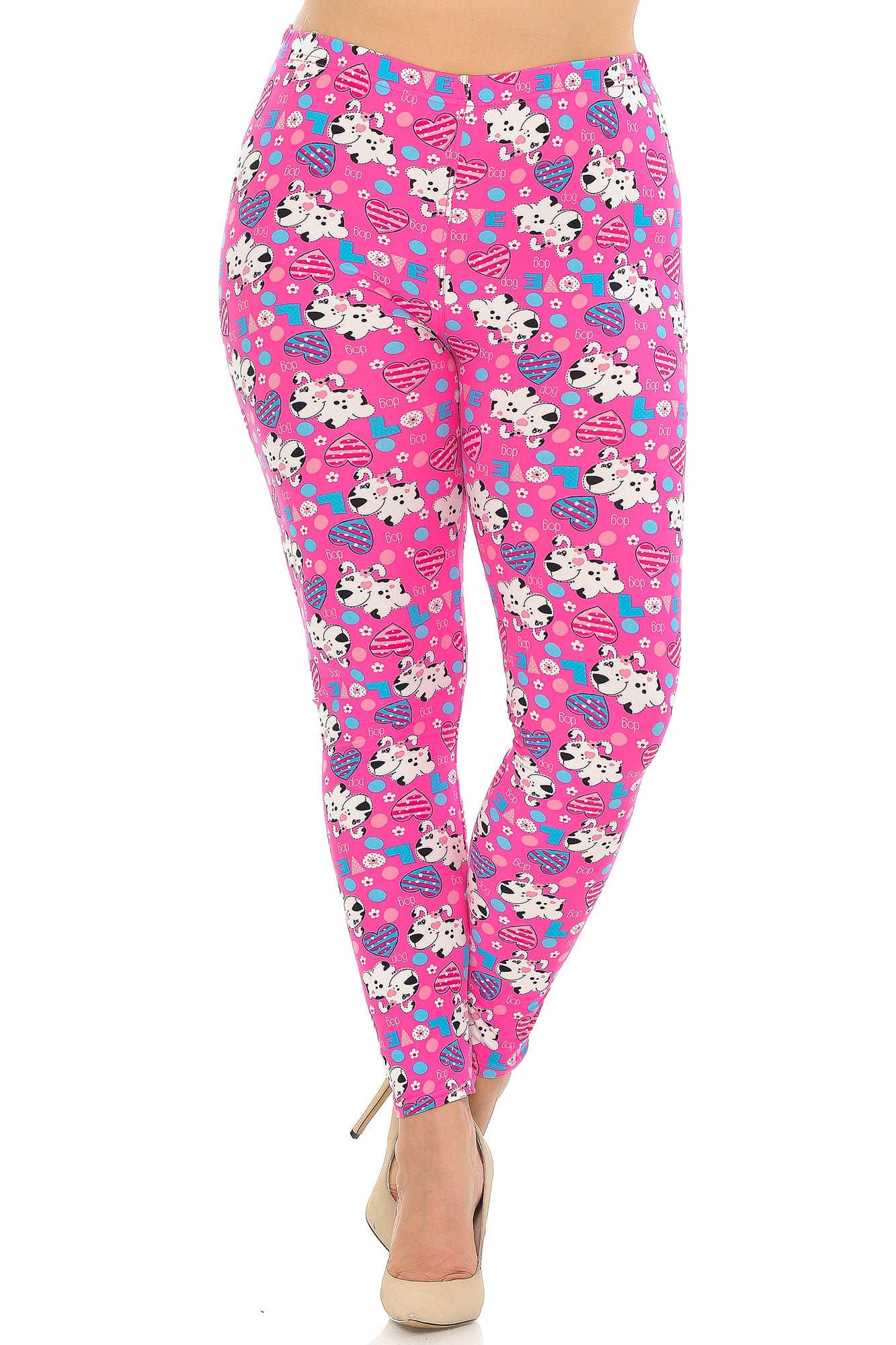 Wholesale Buttery Smooth Pink Hearts & Puppy Dogs Plus Size Leggings